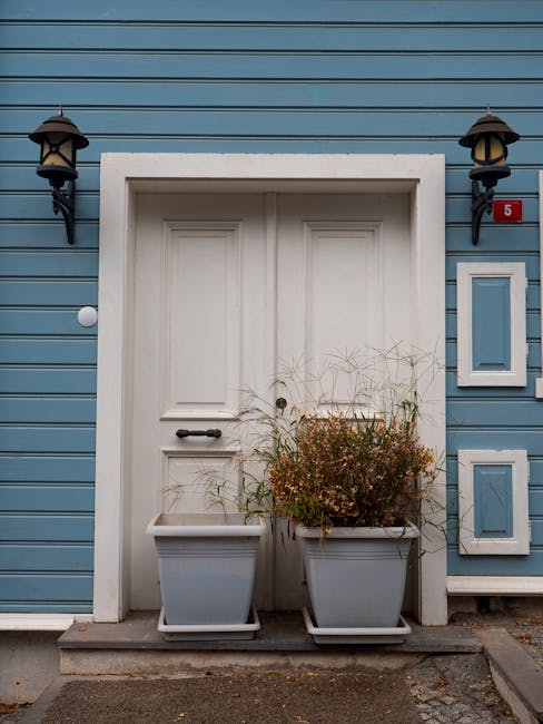 Blue house door number 5